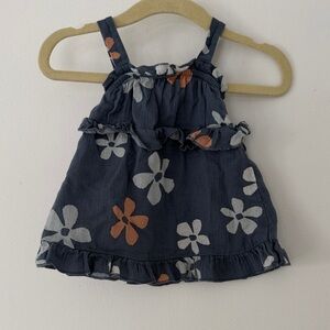 Little Co Floral Navy Blue Strap Sleeve Baby Top 3 Months